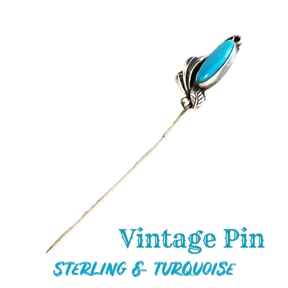 Unique Vintage Jewelry - VINTAGE NATIVE AMERICAN HAT PIN STERLING SILVER & TURQUOISE